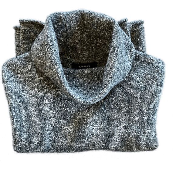 Express Wool Blend Cowl Bell Sleeve Black Gray Marled Sweater Size Large - Picture 3 of 9